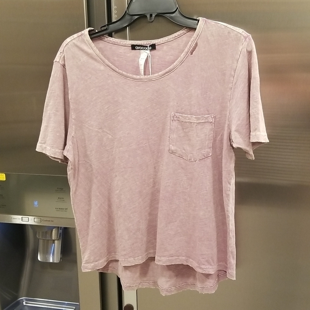 💕AVOCADO💕 Crew Neck Short Sleeve Pocket T-shirt ~ Pink Acid Wash One Size